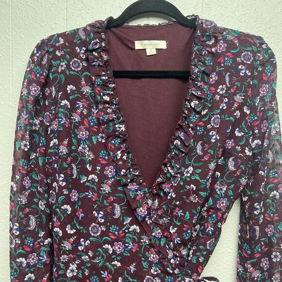 Francesca's Dress Womens Small True Wrap Floral Puff Sleeve Fairy Cottagecore - Picture 4 of 15